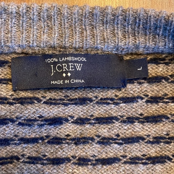 JCrew Nordic wool sweater.  Gray with navy.  Large. - Picture 2 of 2